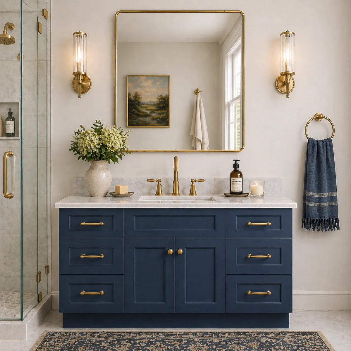 60 Inch Navy Blue Shaker Single Sink Bathroom Vanity with Drawers