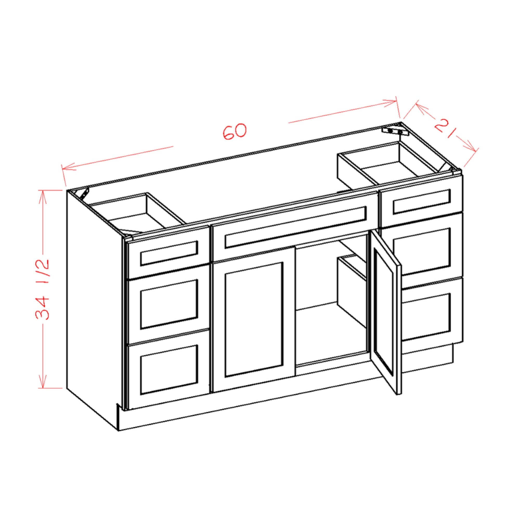 60 Inch White Shaker Single Sink Bathroom Vanity with Drawers