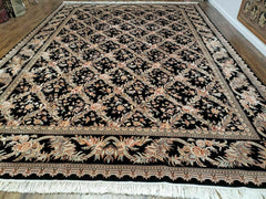 10' X 14' Handmade Fine Chinese Allover Floral Wool Rug Hand Knotted Black Nice