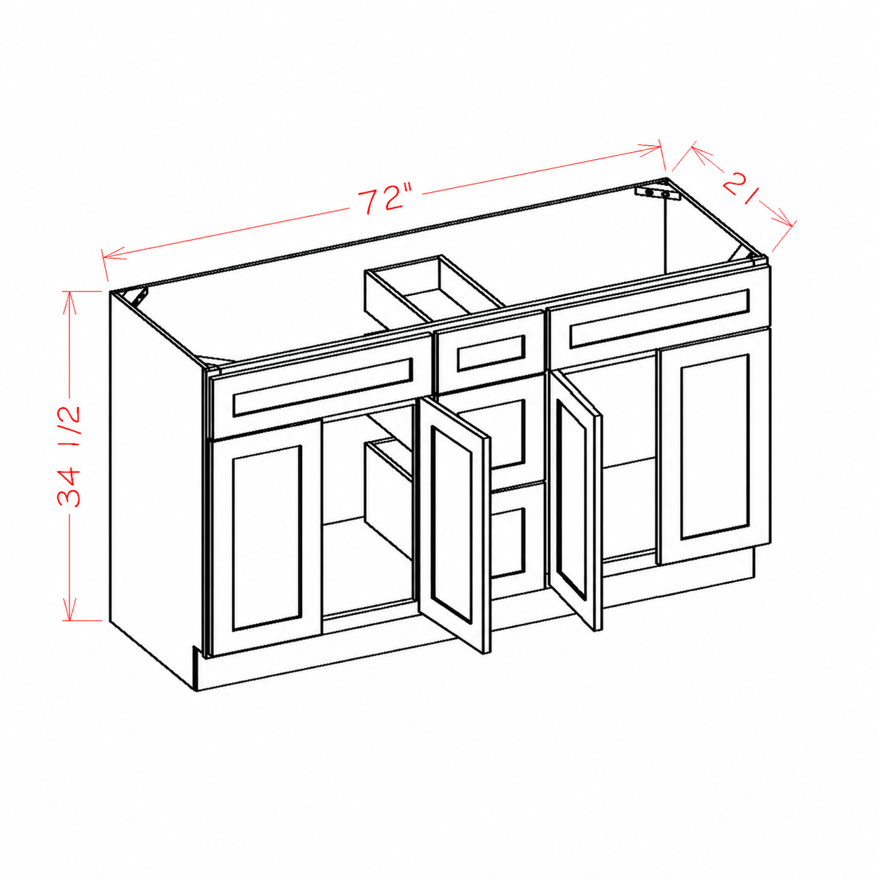 72 Inch White Shaker Double Sink Bathroom Vanity with Drawers