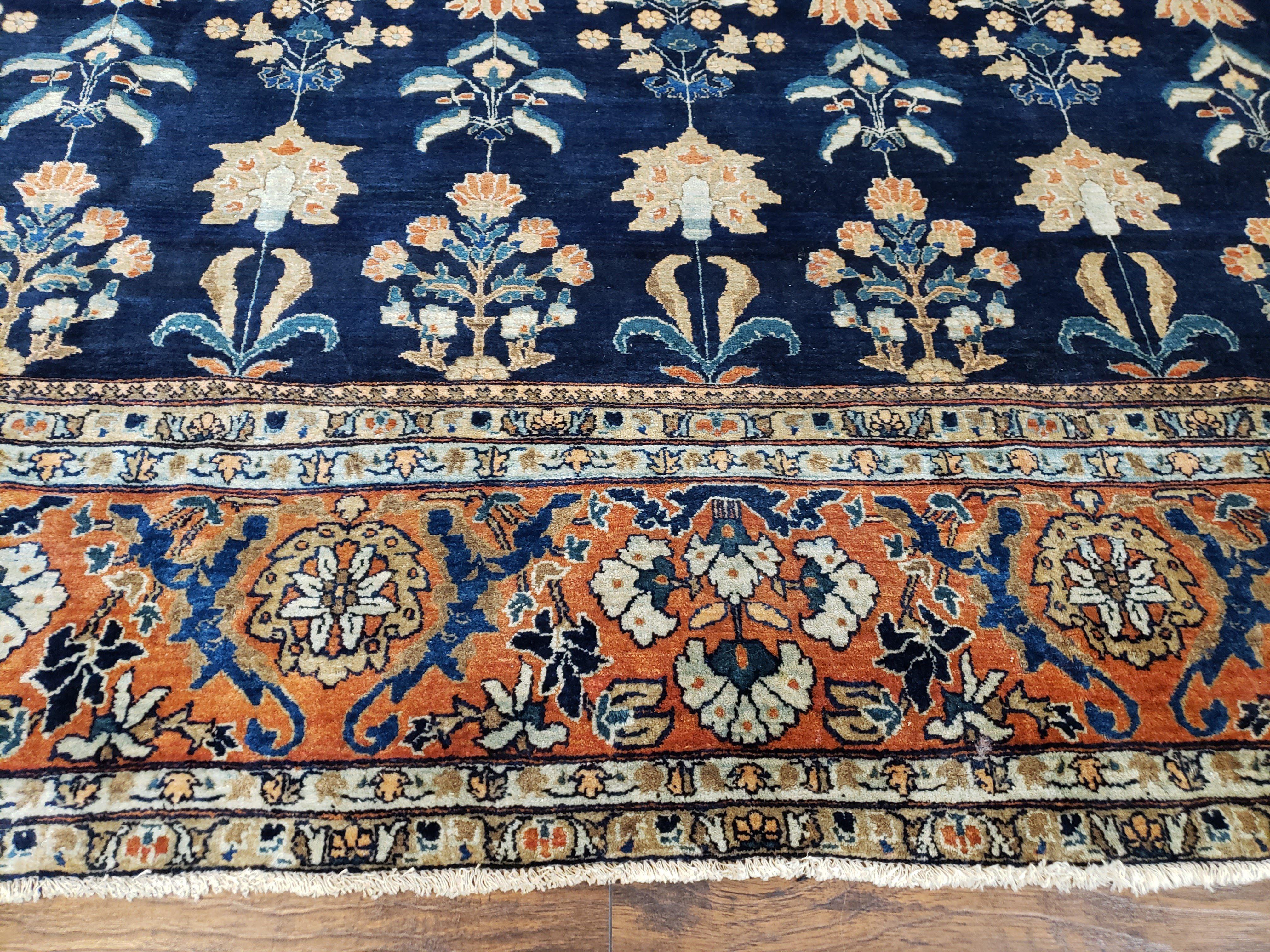 1920s Antique Persian Sarouk Mahajaran Rug, Hand Knotted, Wool, Dark Blue and Red, 8'7" x 11'10'