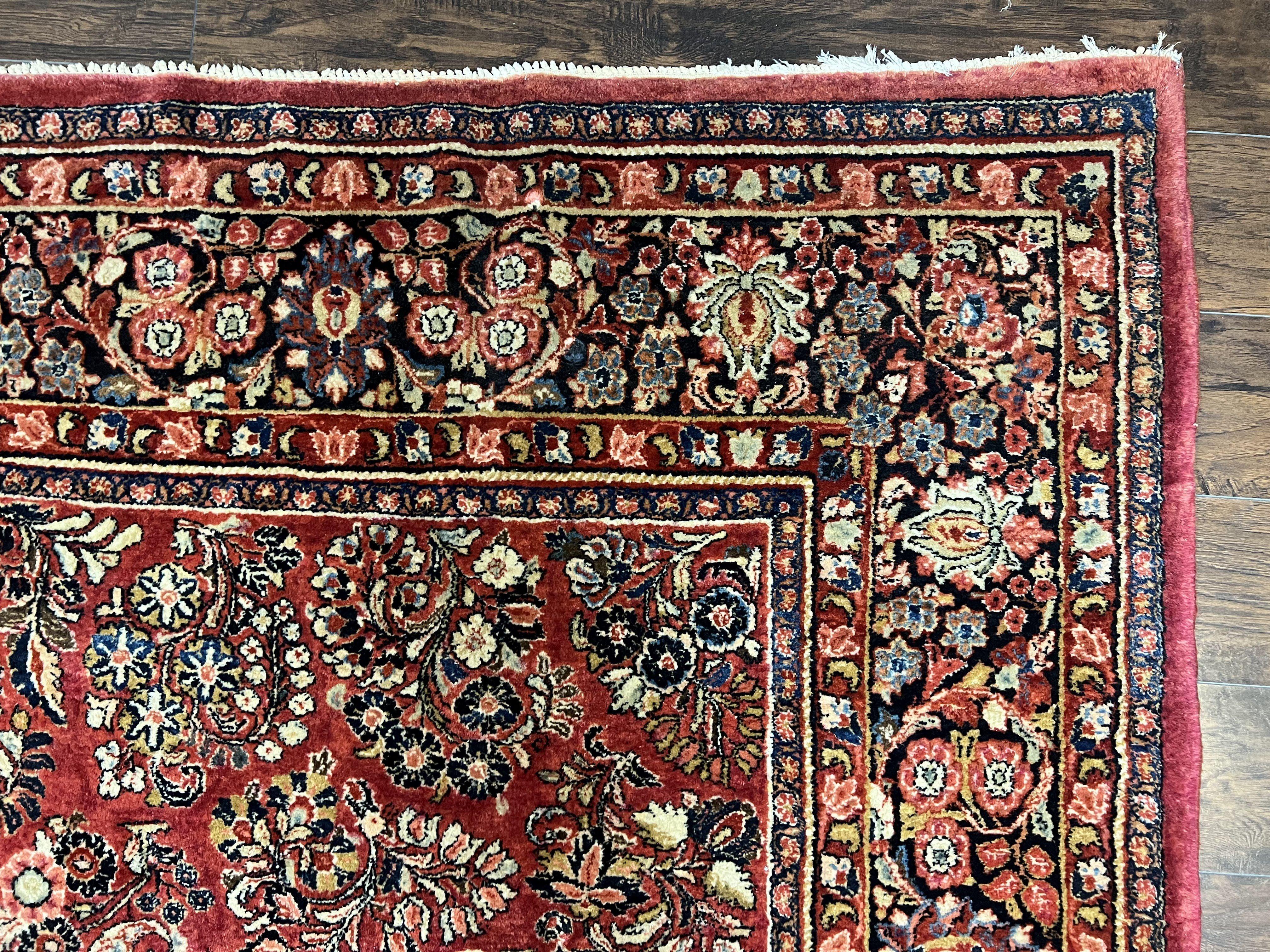 1920s Persian Sarouk Rug 9x12, Red Persian Carpet, High Quality Persian Rug, Allover Floral Pattern, Antique Oriental Rug, Wool Handmade Room Sized