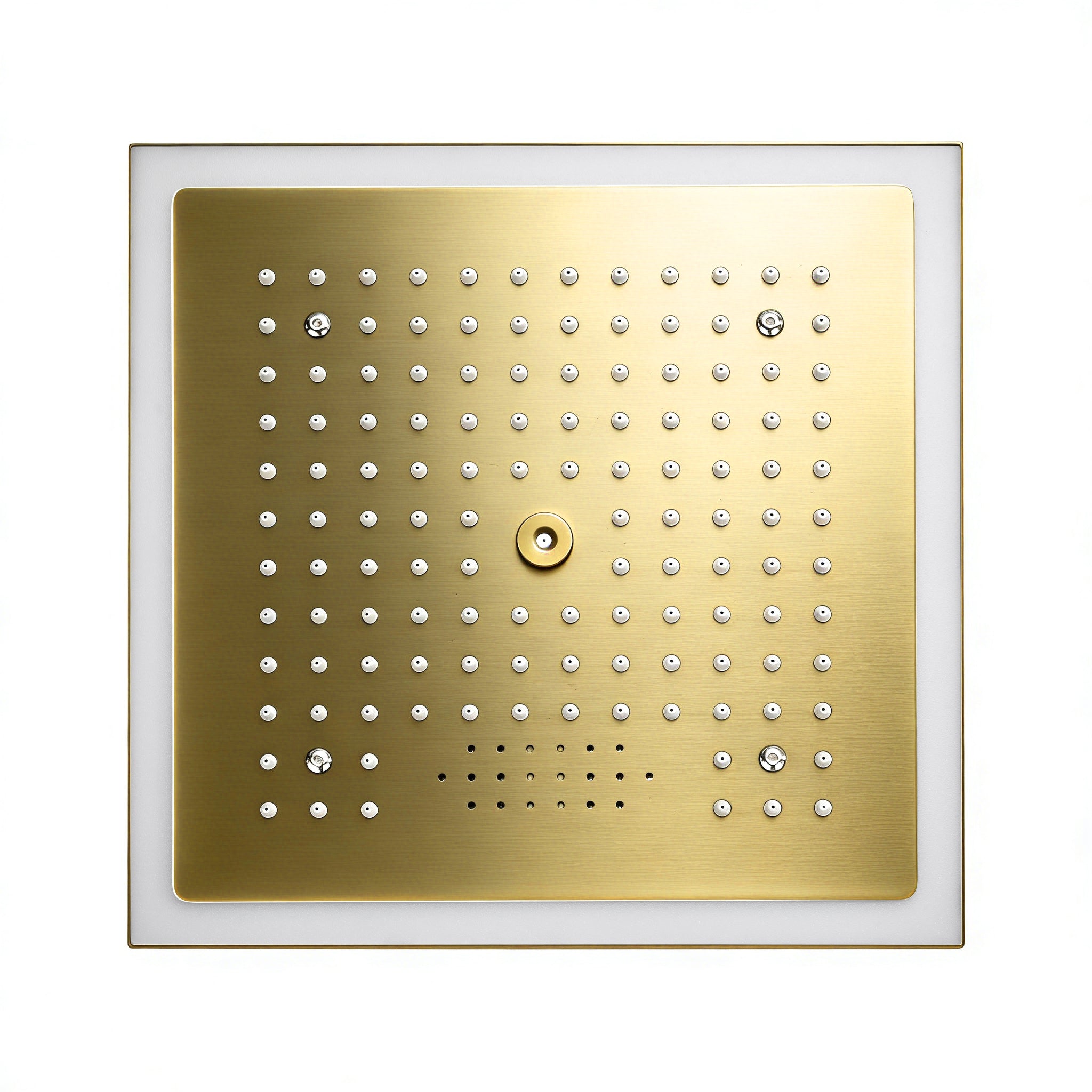 12-Inch Brushed Gold Flush Mount Shower Faucet Set: 4-Way Thermostatic Control, 64-Color LED Lights, Bluetooth Music, and Regular Head