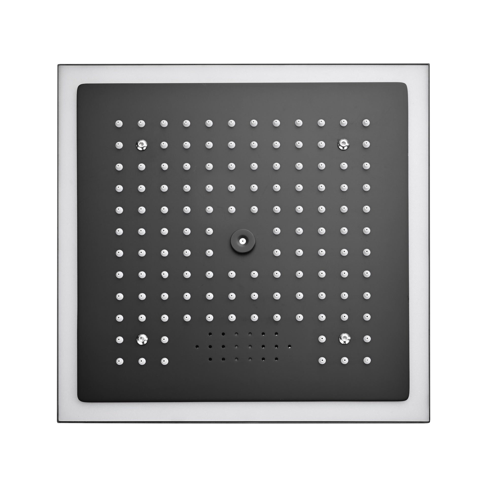 12-Inch Matte Black Flush Mount Shower Faucet Set with Digital Display: 4-Way Thermostatic Control, 64-Color LED Lights, Bluetooth Music, Body Sprayers and Regular Head