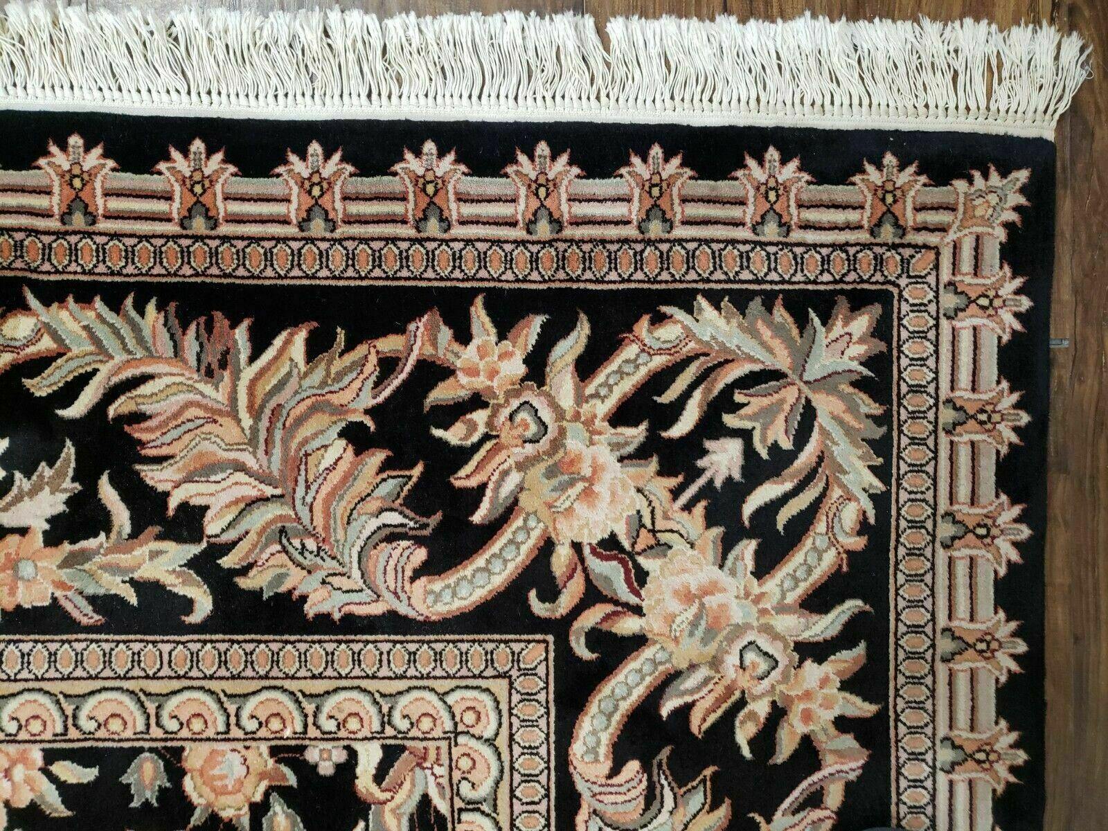 10' X 14' Handmade Fine Chinese Allover Floral Wool Rug Hand Knotted Black Nice