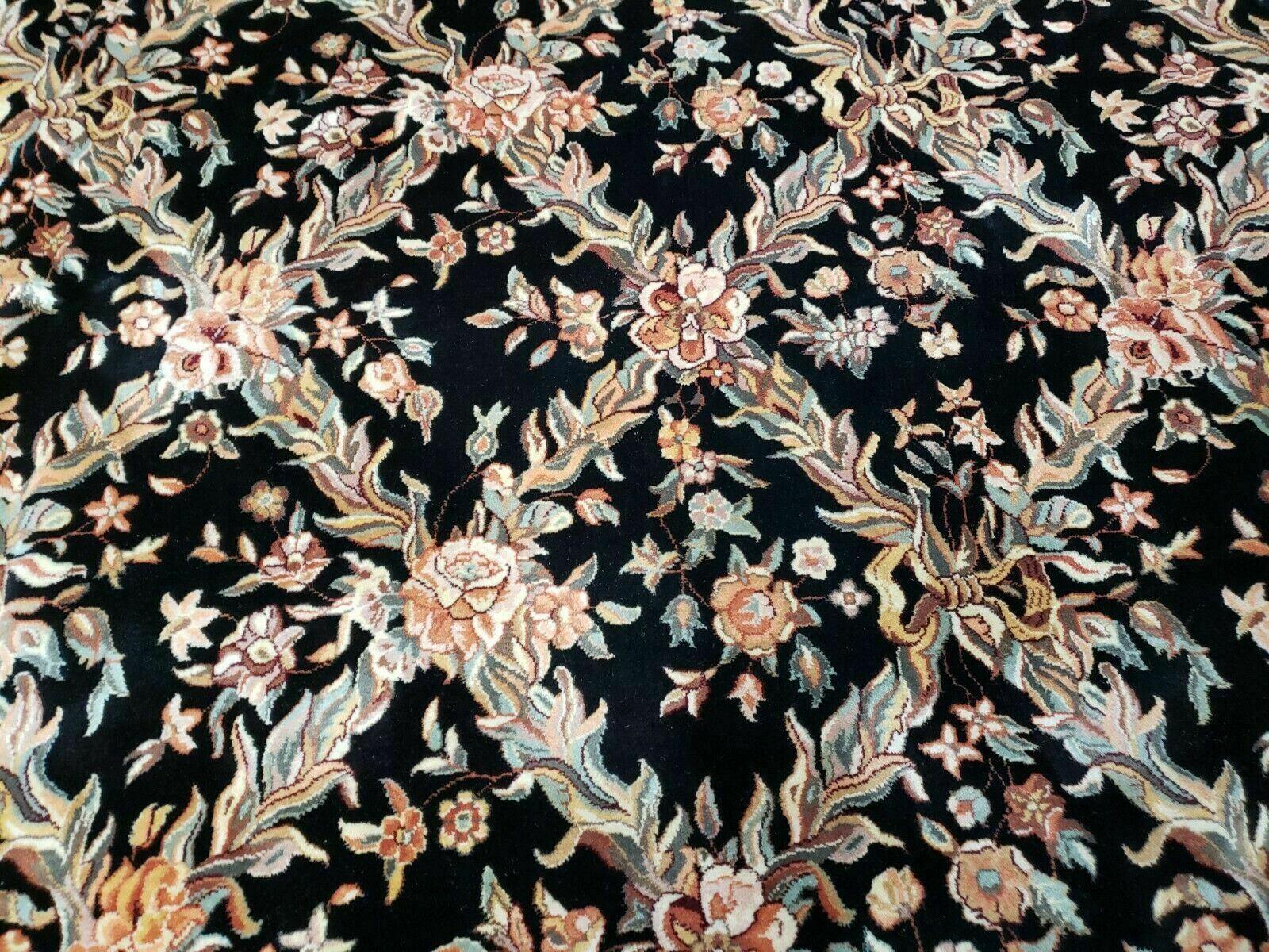 10' X 14' Handmade Fine Chinese Allover Floral Wool Rug Hand Knotted Black Nice