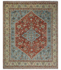 8x10 Antique look Traditional Floral Gray, Rust and Beige Hand knotted wool Area Rug