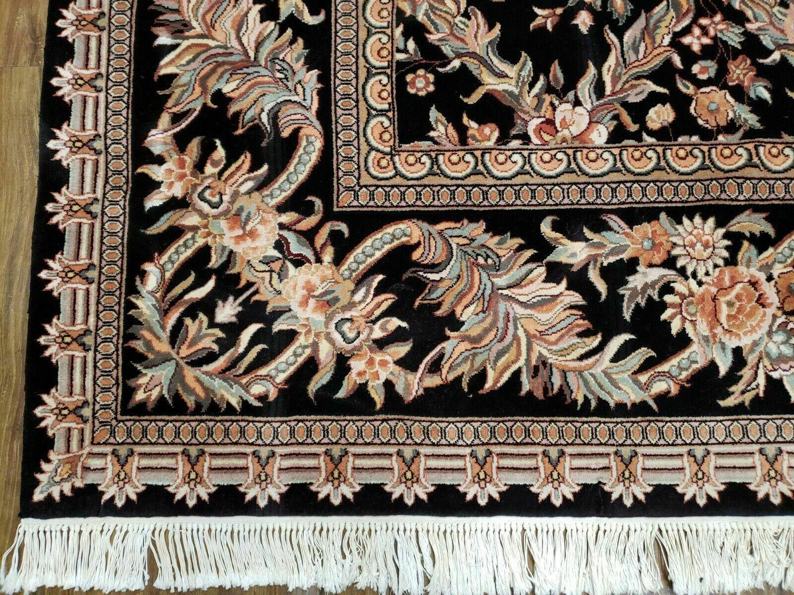 10' X 14' Handmade Fine Chinese Allover Floral Wool Rug Hand Knotted Black Nice