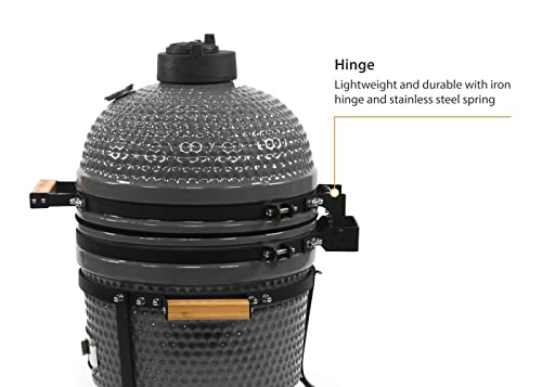 9.8-in W Kamado Charcoal BBQ Grill – Heavy Duty Ceramic Barbecue Smoker and Roaster with Built-in Thermometer and Stainless Steel Grate