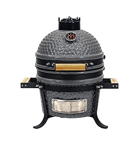 9.8-in W Kamado Charcoal BBQ Grill – Heavy Duty Ceramic Barbecue Smoker and Roaster with Built-in Thermometer and Stainless Steel Grate