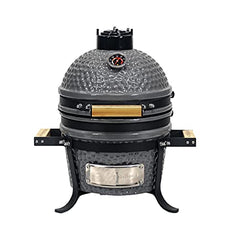 9.8-in W Kamado Charcoal BBQ Grill – Heavy Duty Ceramic Barbecue Smoker and Roaster with Built-in Thermometer and Stainless Steel Grate