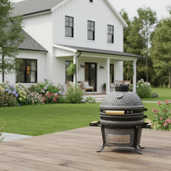 9.8-in W Kamado Charcoal BBQ Grill – Heavy Duty Ceramic Barbecue Smoker and Roaster with Built-in Thermometer and Stainless Steel Grate