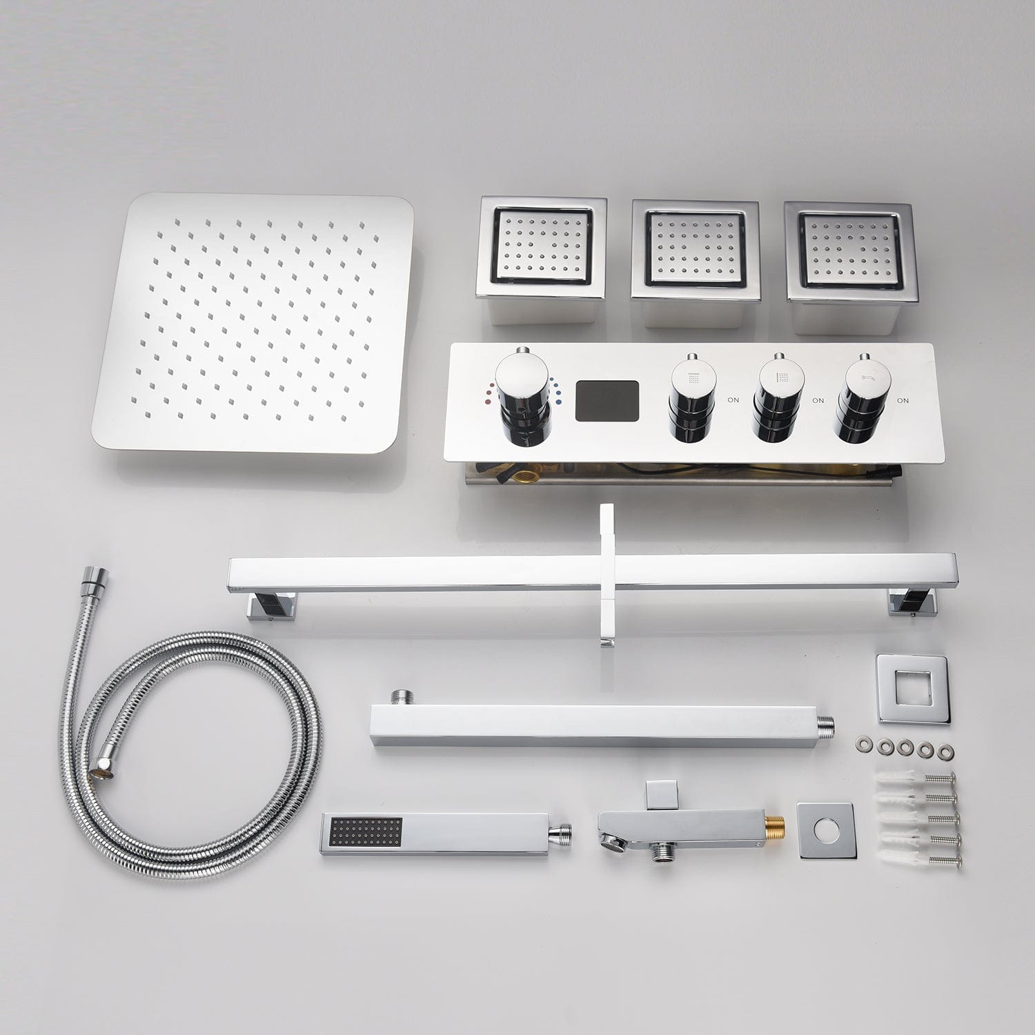 12inch  Wall mount 3 way digital thermostatic shower faucet with sliding bar and 4inch body jets