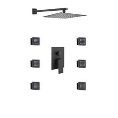8 inch matte black rain shower system 2 way rough in valve with trim and 6 body jets