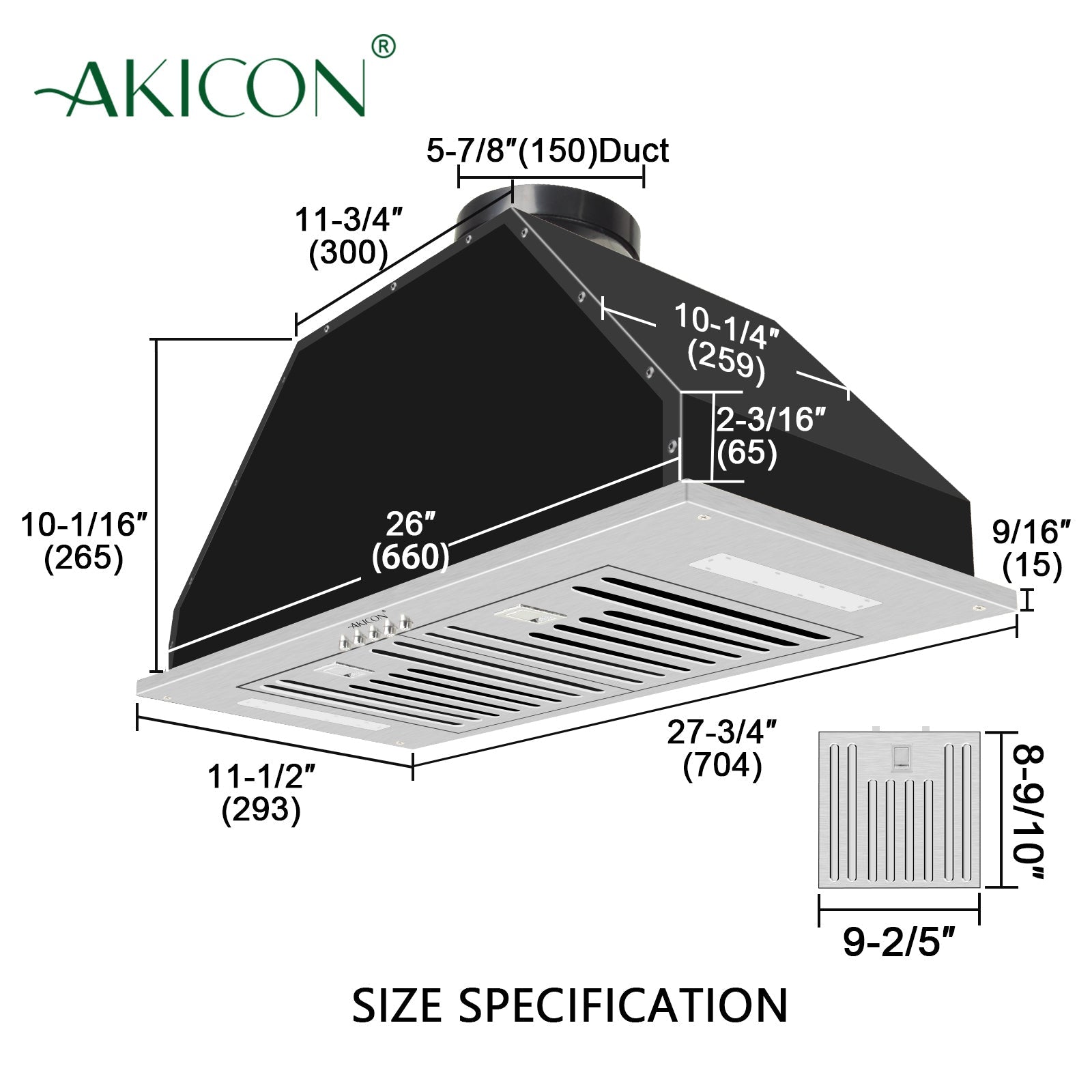 30" Range Hood Insert, 600 CFM Built-in Stainless Steel Kitchen Hood with LED Lights