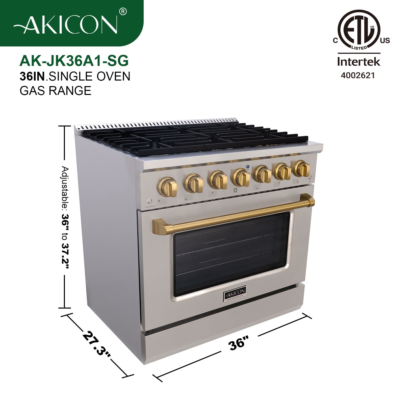 36" Slide-in Freestanding Professional Style Gas Range with 5.2 Cu. Ft. Oven, 6 Burners