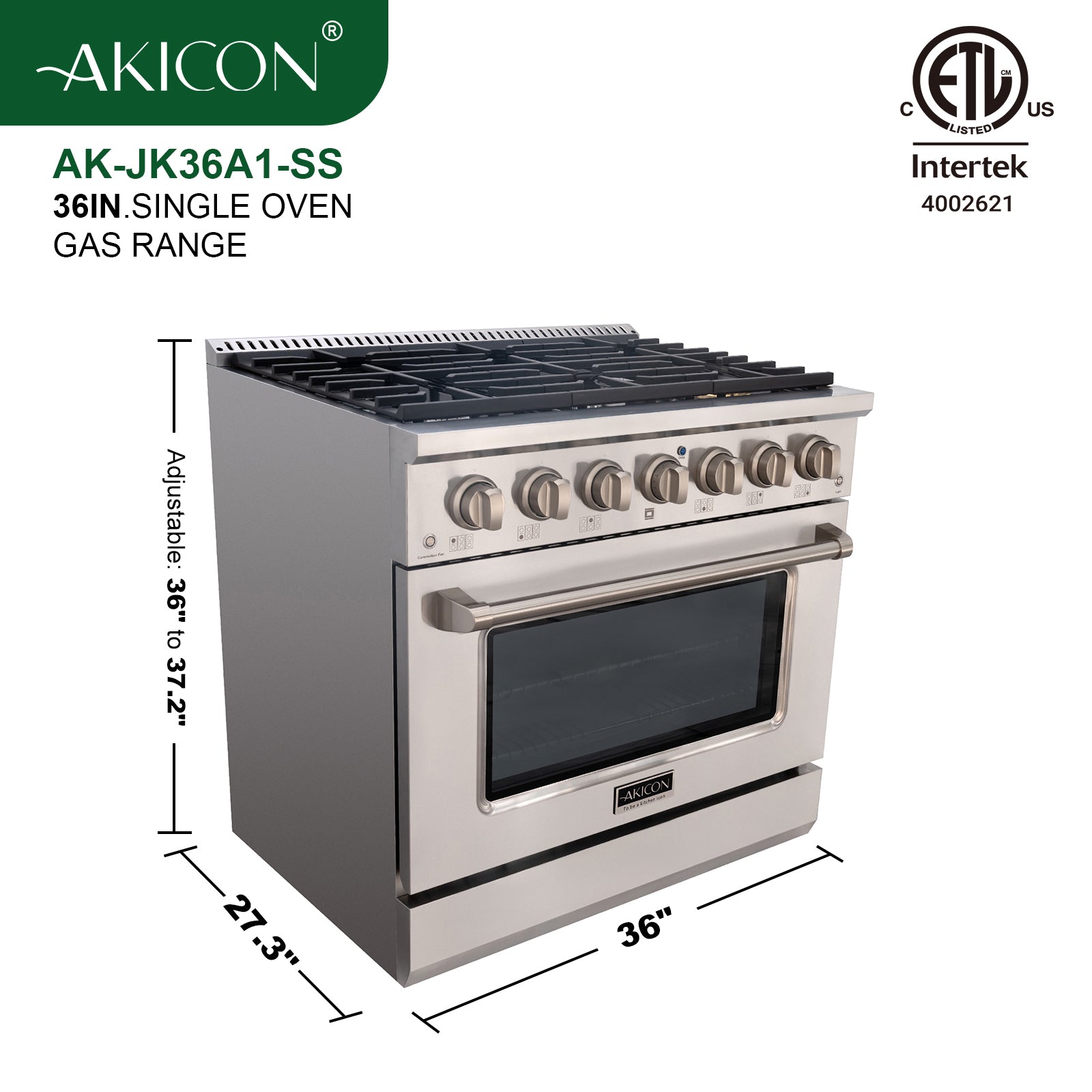 36" Slide-in Freestanding Professional Style Gas Range with 5.2 Cu. Ft. Oven, 6 Burners