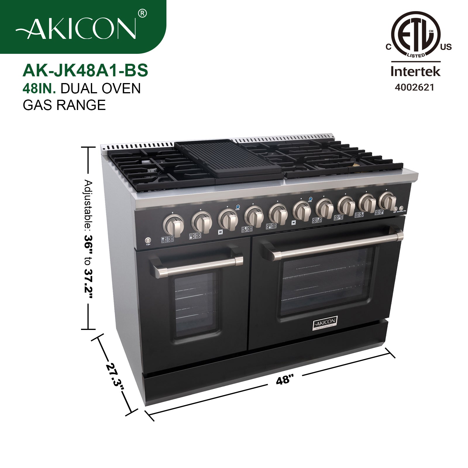 48" Slide-in Freestanding Professional Style Gas Range with 6.7 Cu. Ft. Oven, 8 Burners