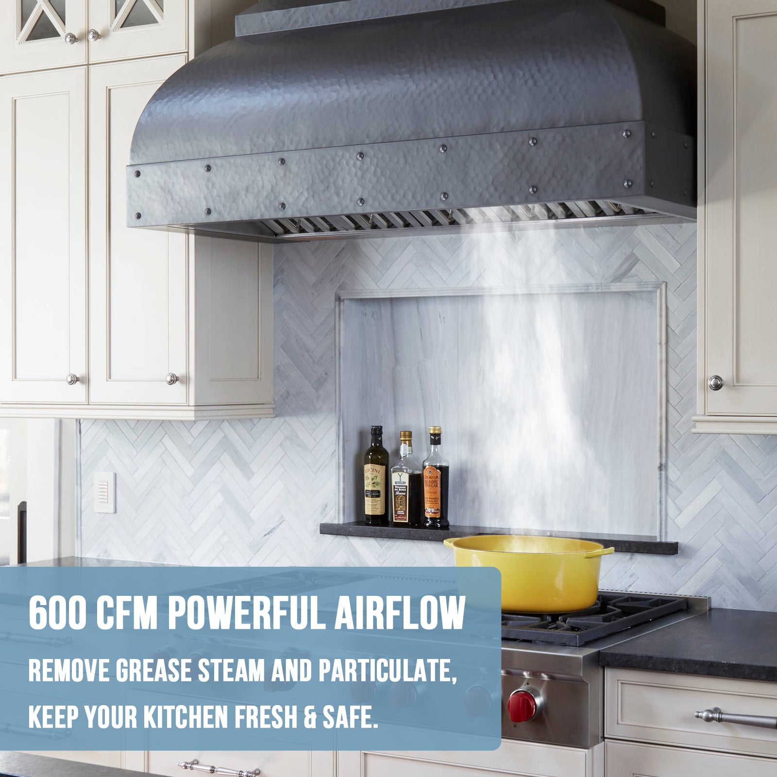 30" Range Hood Insert, Stainless Steel Kitchen Vent Hood with Dimmable LED Lights, 600CFM