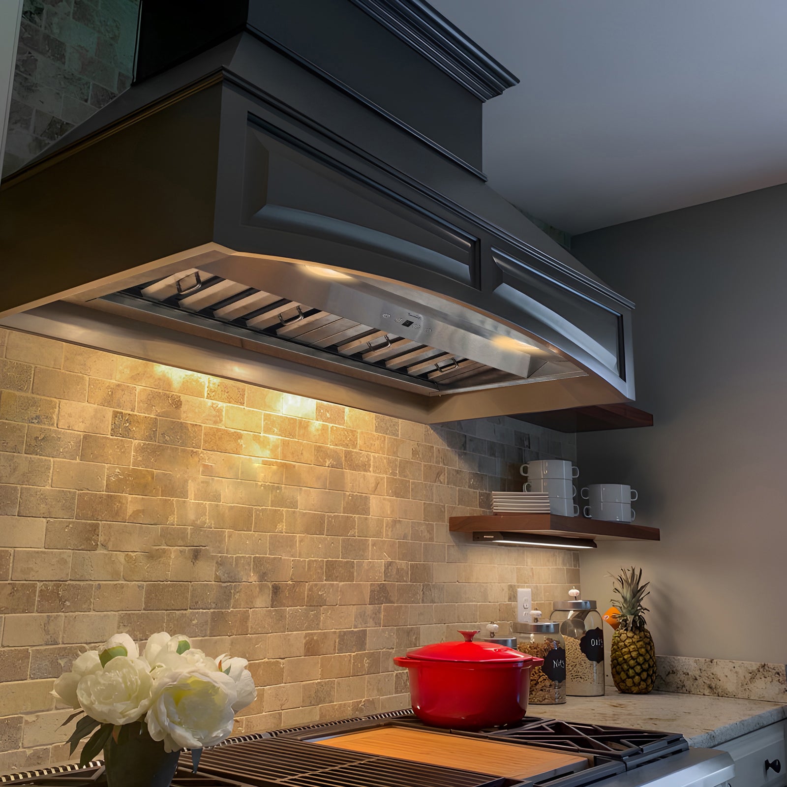 30" Range Hood Insert, Stainless Steel Kitchen Vent Hood with Dimmable LED Lights, 600CFM