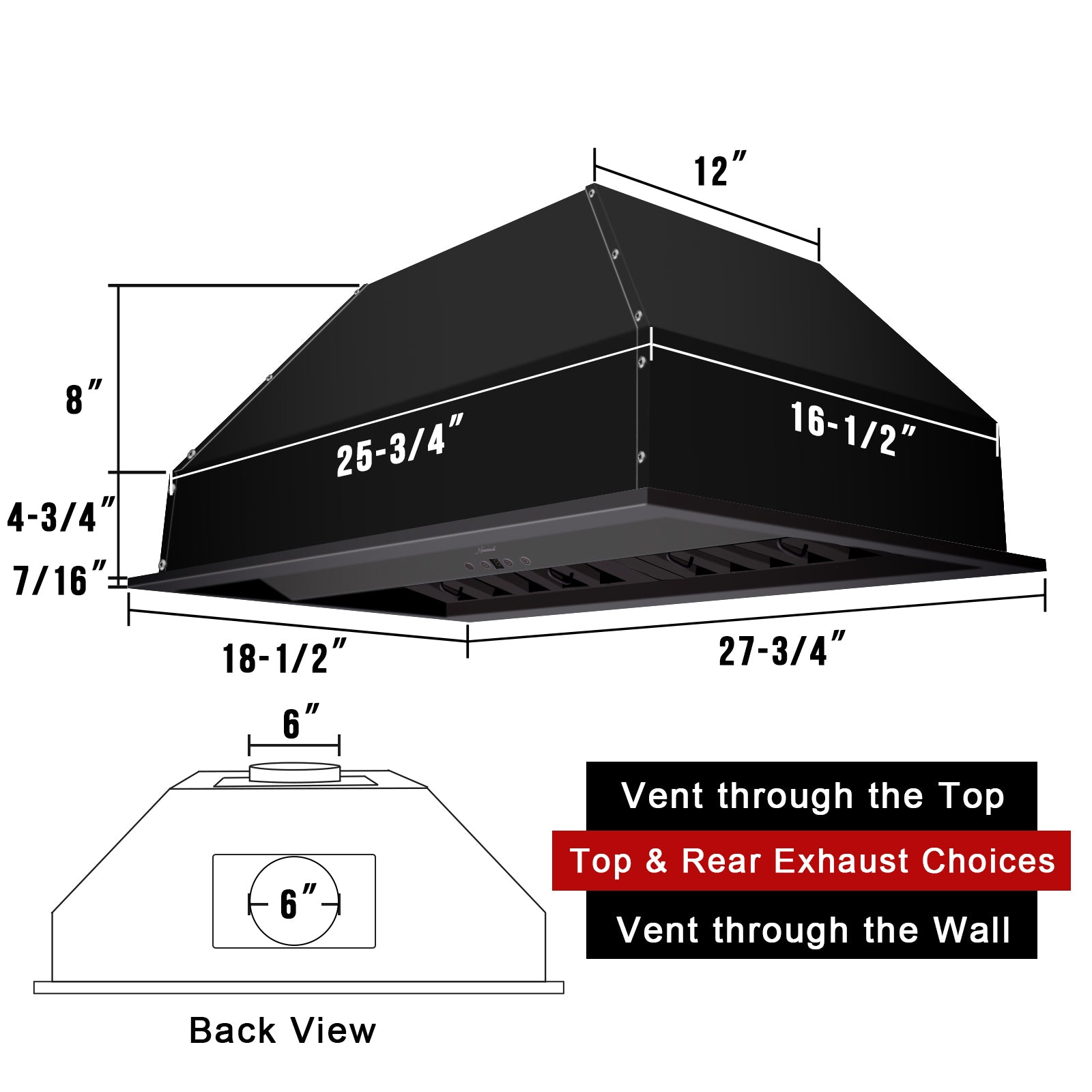 30" Range Hood Insert, Stainless Steel Kitchen Vent Hood with Dimmable LED Lights, 600CFM