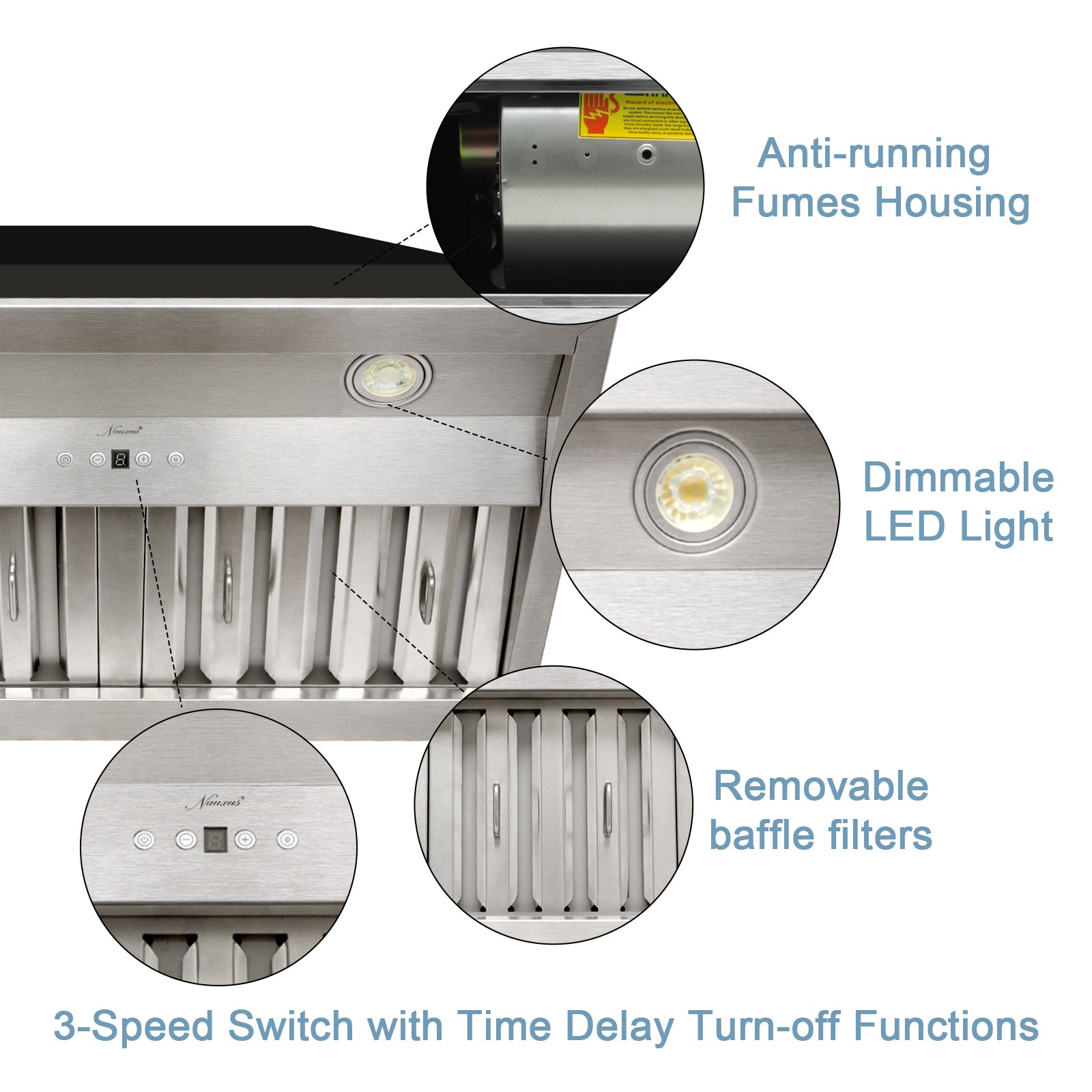 36" Range Hood Insert, Stainless Steel Kitchen Vent Hood with Dimmable LED Lights, 600CFM