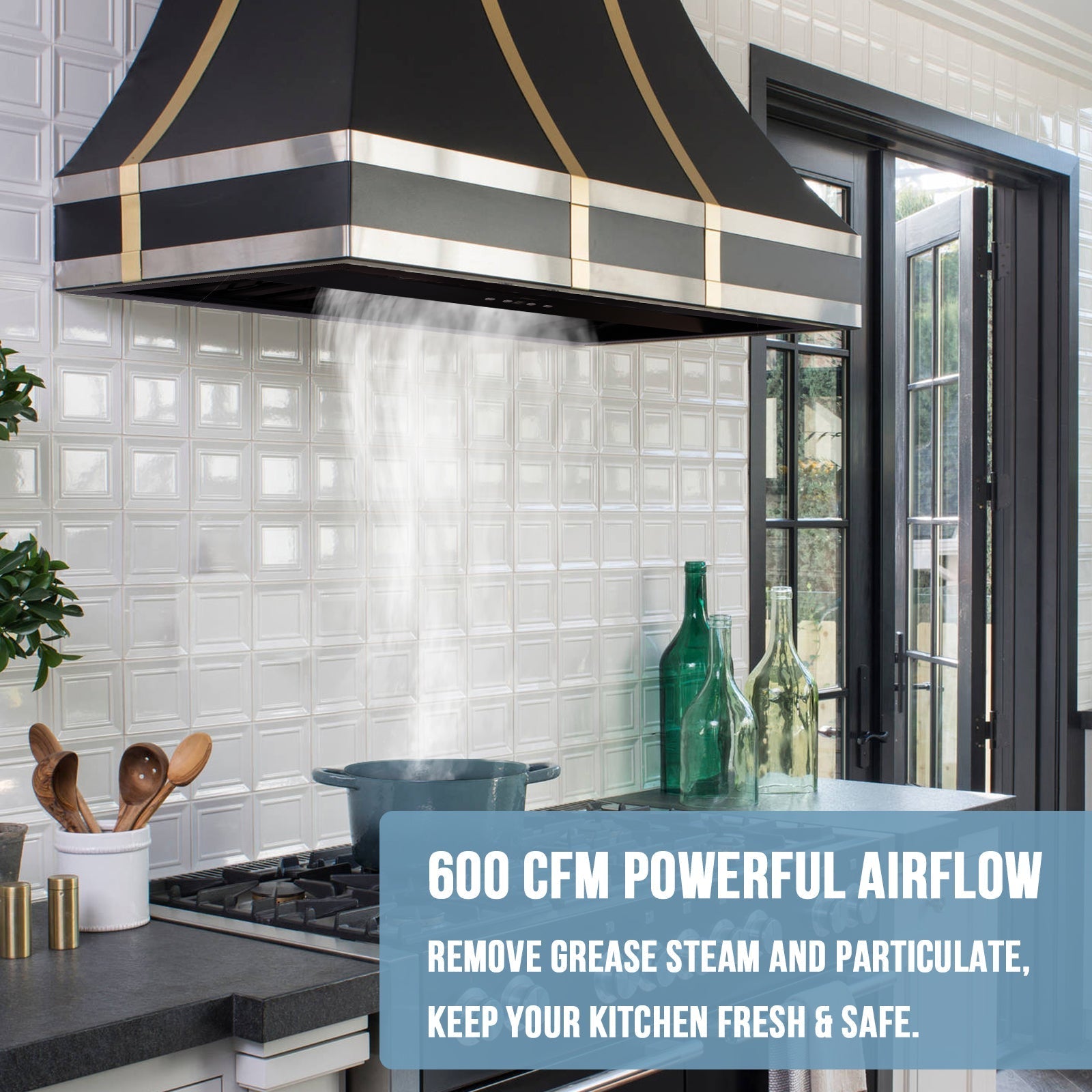 36" Range Hood Insert, Stainless Steel Kitchen Vent Hood with Dimmable LED Lights, 600CFM