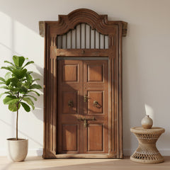 1800s Teak Wood 115 in. Tall Antique Door With Transom