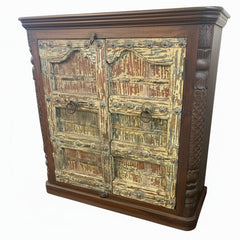 1900s Antique Door Upcycled 50" Tall  Distressed Solid Wood Cabinet