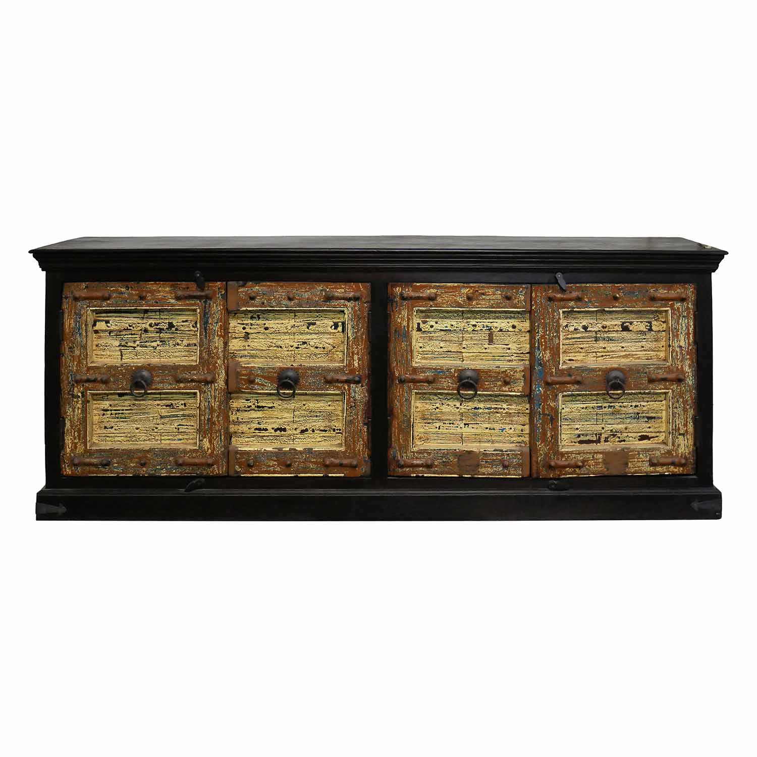 1900s Antique Door Upcycled Colored Patina Rustic 88 in. Long Credenza