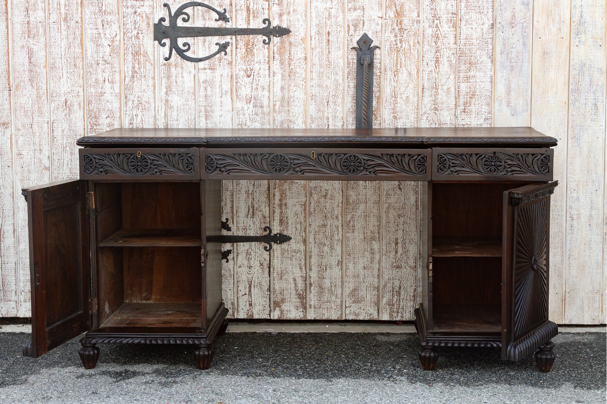 19th Century Carved Rosewood Colonial Sideboard
