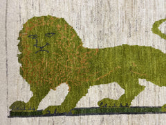3 x 4 Handmade Rug Zagros Mountains Wool Rug Lion Beige Olive Green Tribal Rug