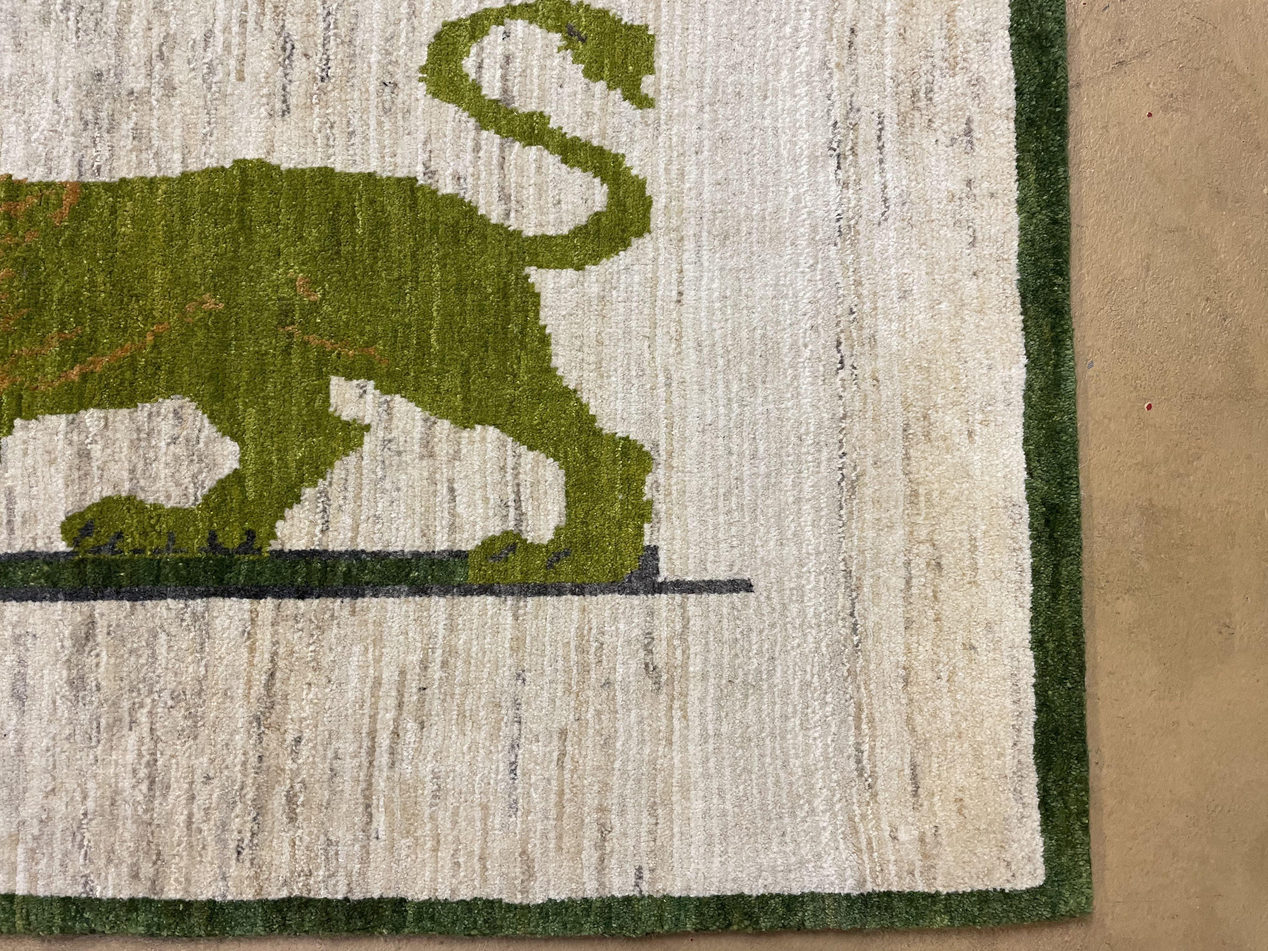 3 x 4 Handmade Rug Zagros Mountains Wool Rug Lion Beige Olive Green Tribal Rug