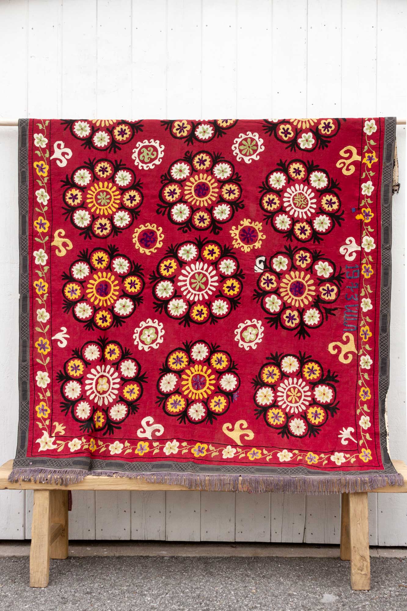 1970's Ruby Red Mandala Suzani Tapestry