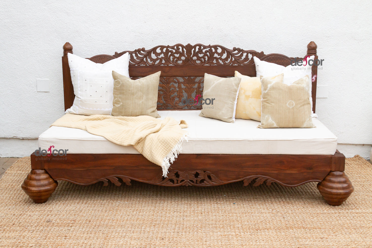 76" Long Royal Bali Carved Reclaimed Teak Sofa
