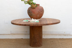 60" DM Round Burma Teak Carved Pedestal Table