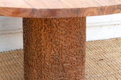 60" DM Round Burma Teak Carved Pedestal Table