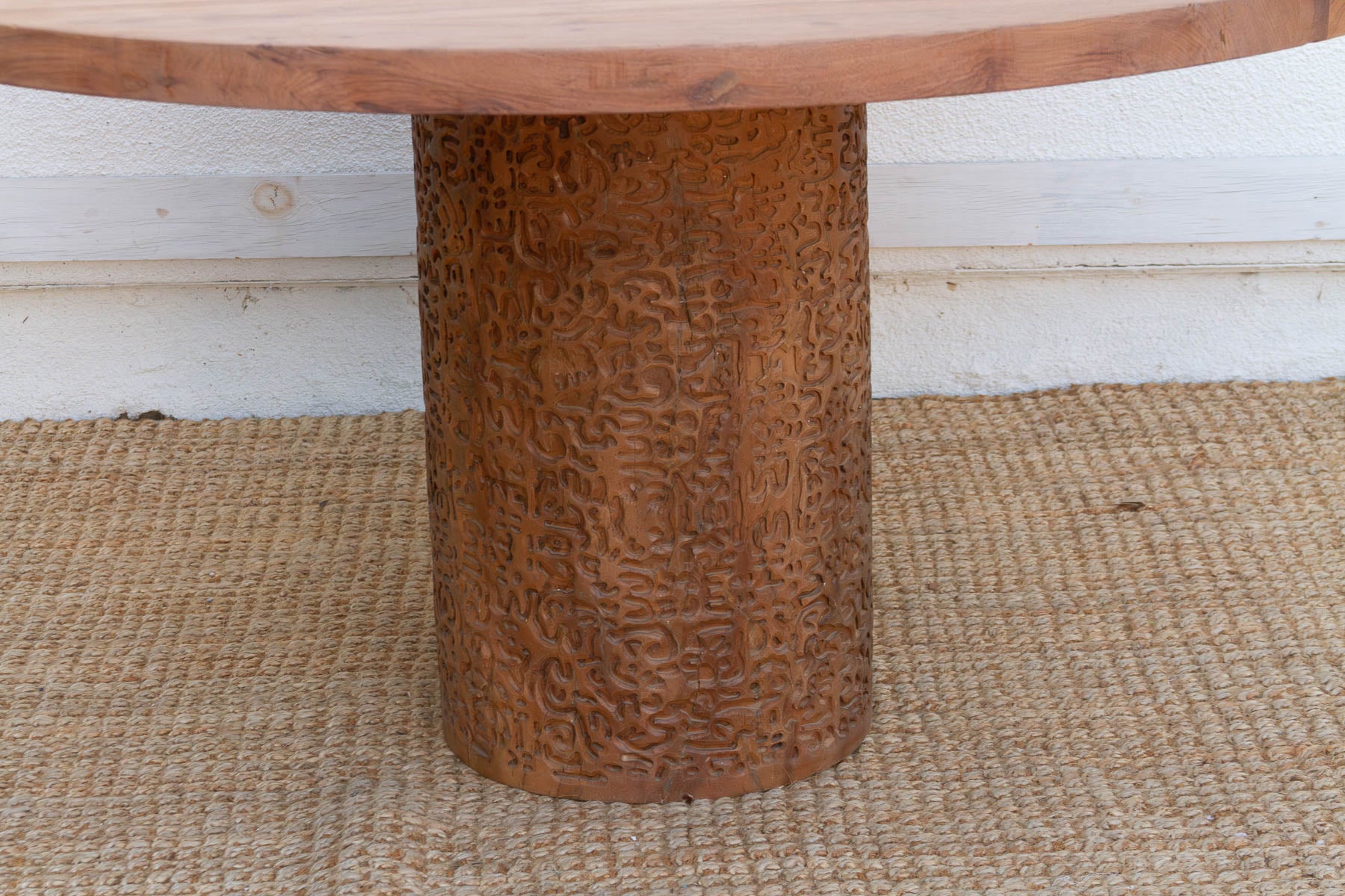 60" DM Round Burma Teak Carved Pedestal Table