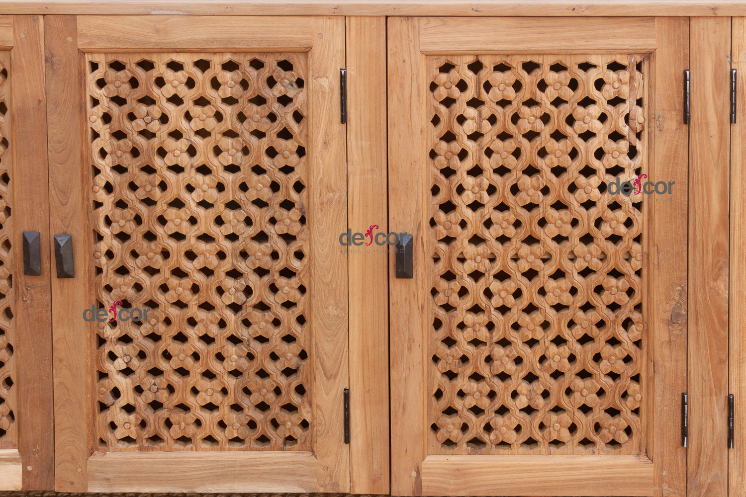 88" Long Old Teak Floral Jali Sideboard
