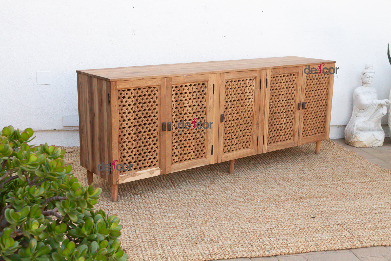 88" Long Old Teak Floral Jali Sideboard