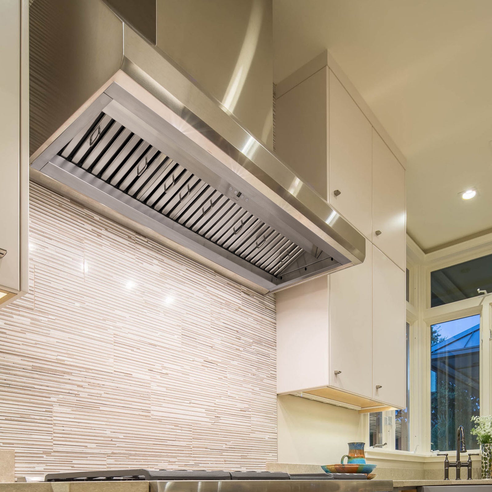 48" Range Hood Insert, Ultra Quiet Stainless Steel 8" Ducted with 1200 CFM Powerful Suction
