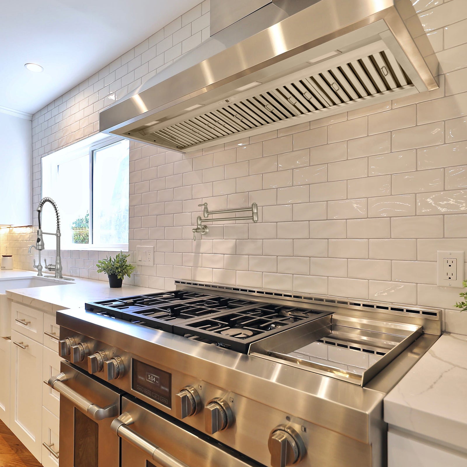 54" Range Hood Insert, Ultra Quiet Stainless Steel 8" Ducted with 1200 CFM Powerful Suction