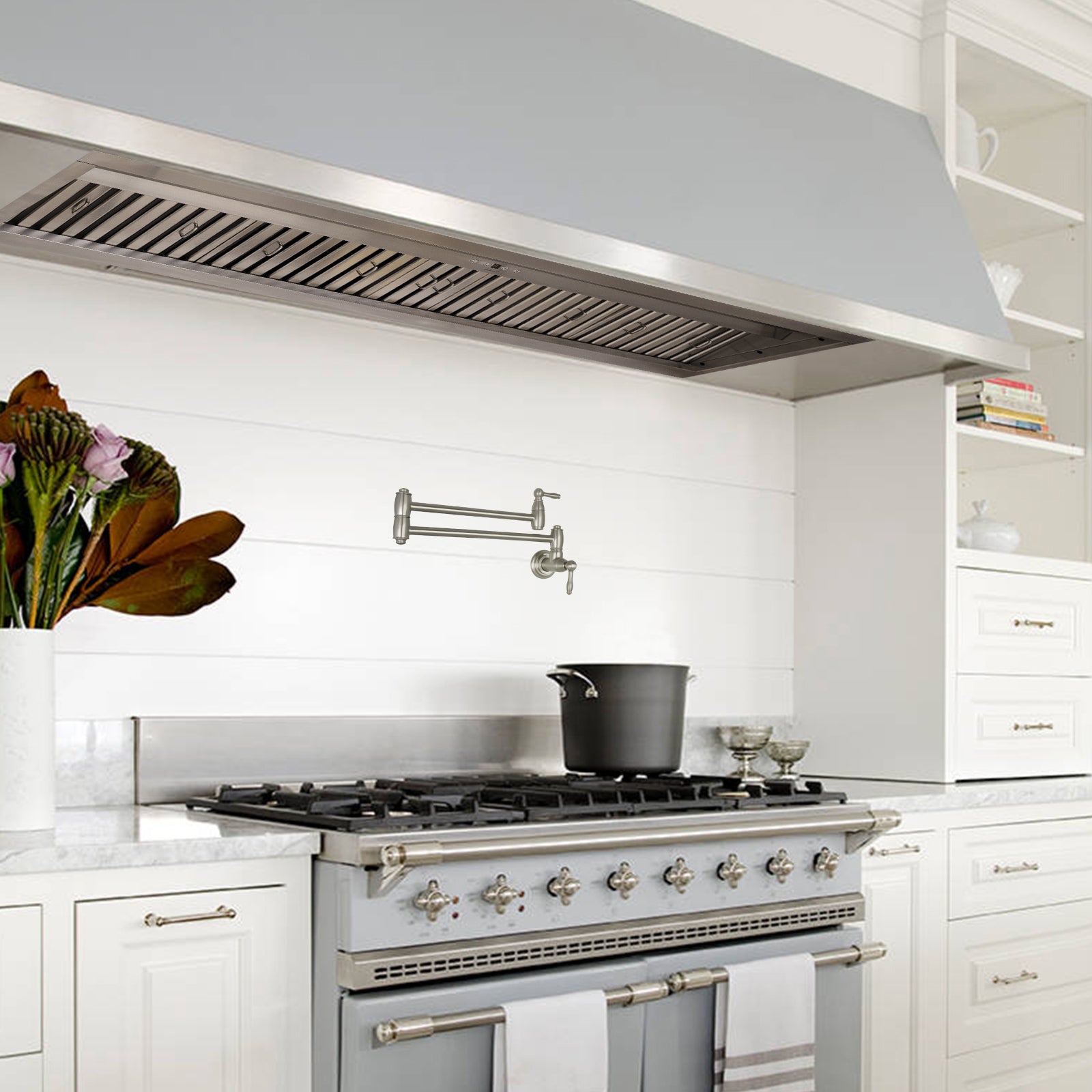 60" Range Hood Insert, Ultra Quiet Stainless Steel 8" Ducted with 1200 CFM Powerful Suction