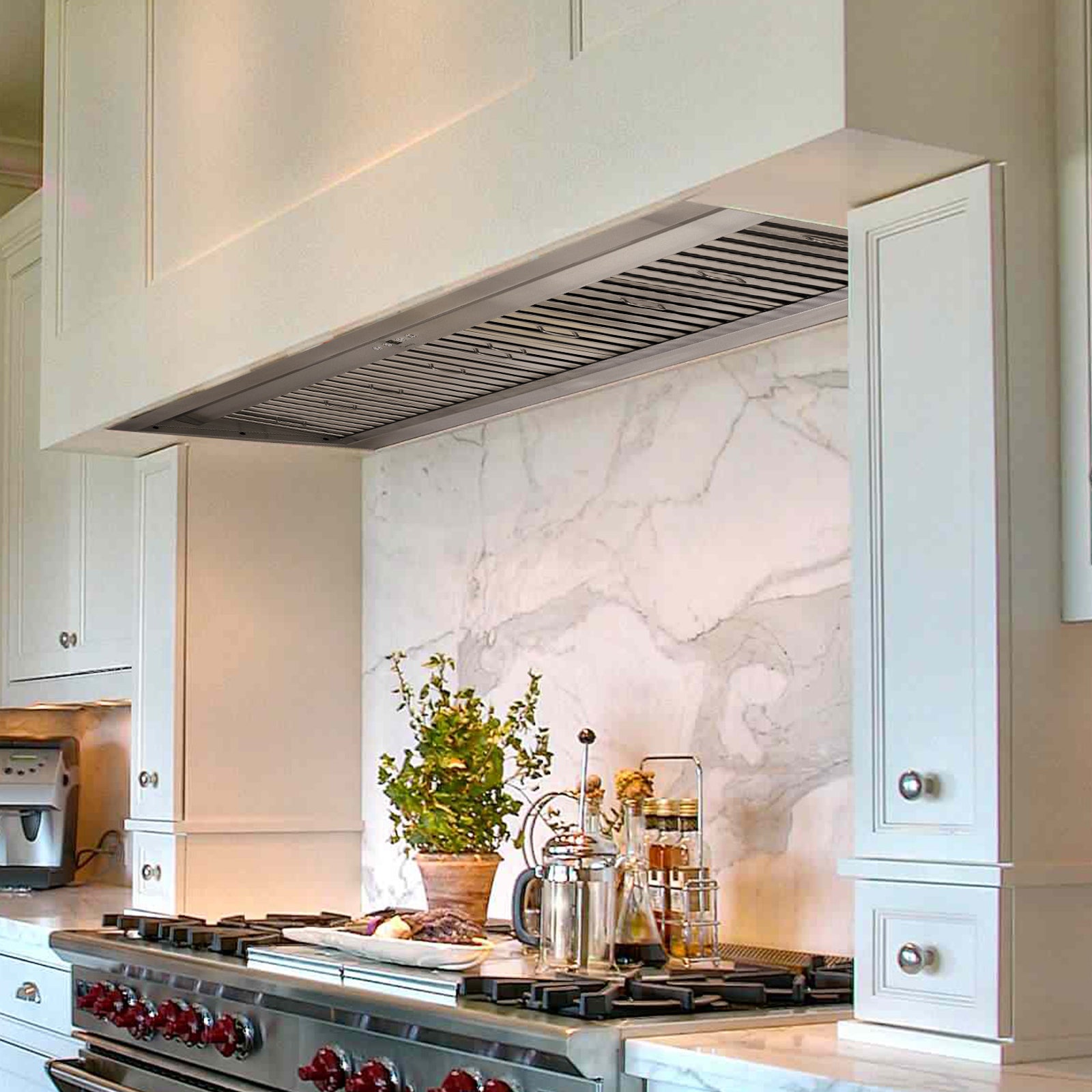 60" Range Hood Insert, Ultra Quiet Stainless Steel 8" Ducted with 1200 CFM Powerful Suction
