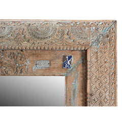 1800s Carved Teak Wood Doorframe Repurposed 82" Tall Extra Large Floor Mirror