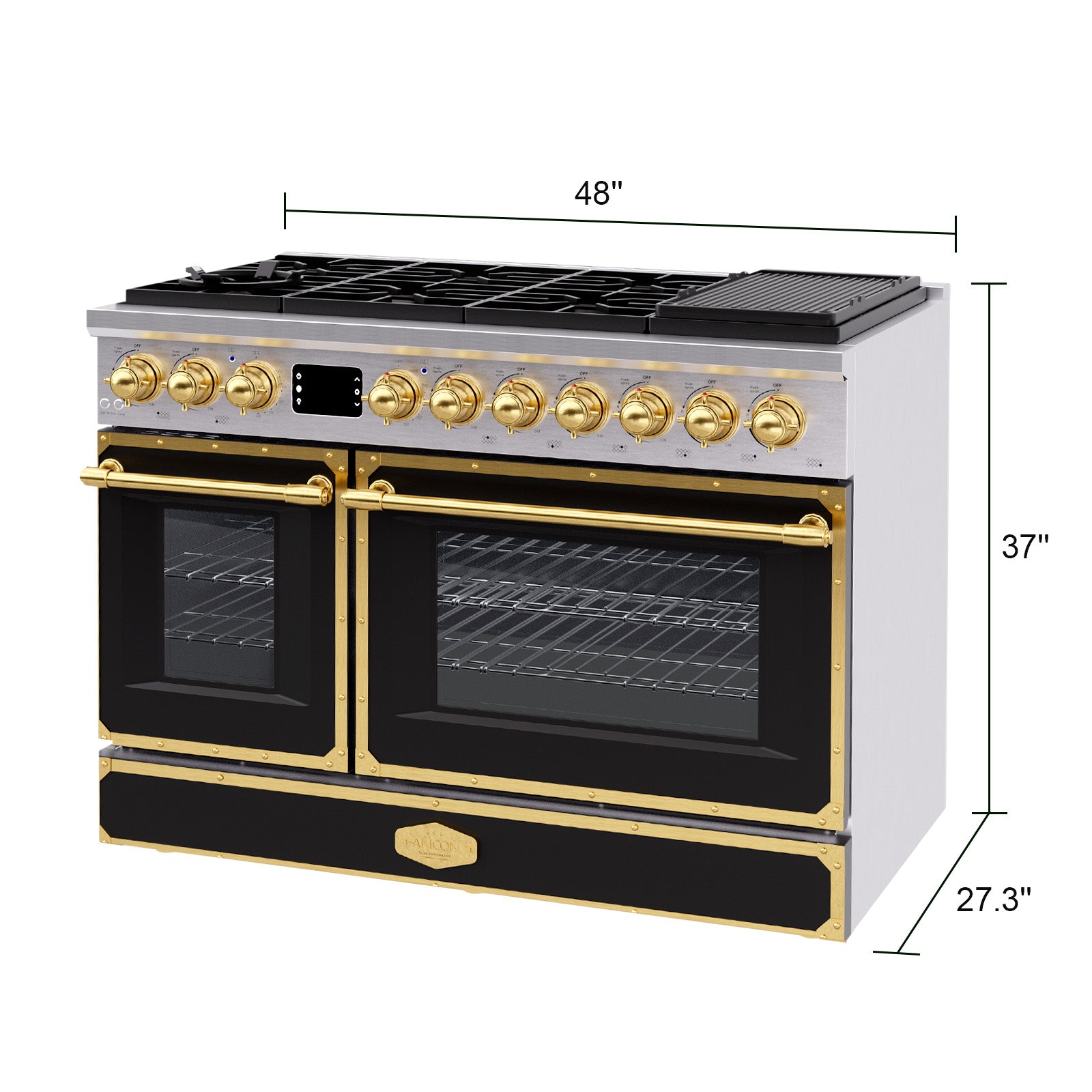48" Freestanding Custom Gas Range with 8 Sealed Burners Cooktop, Rapid Convection Oven, Natural Gas/LP Convertible