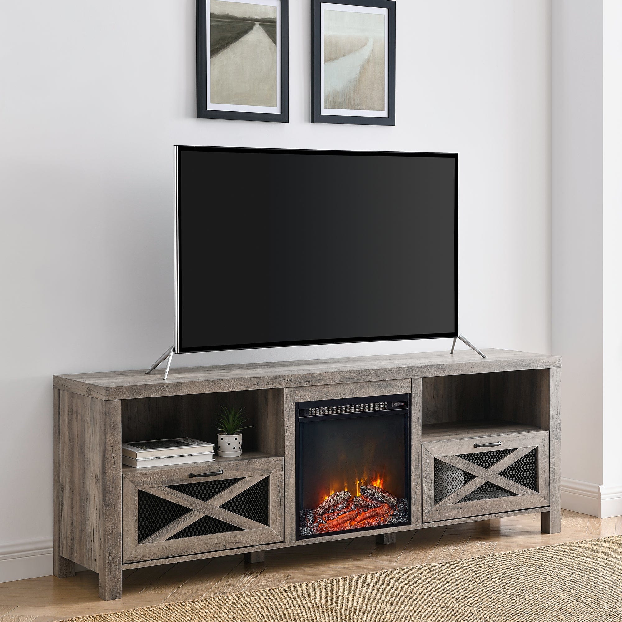 Abilene 70" Rustic Farmhouse Fireplace TV Stand
