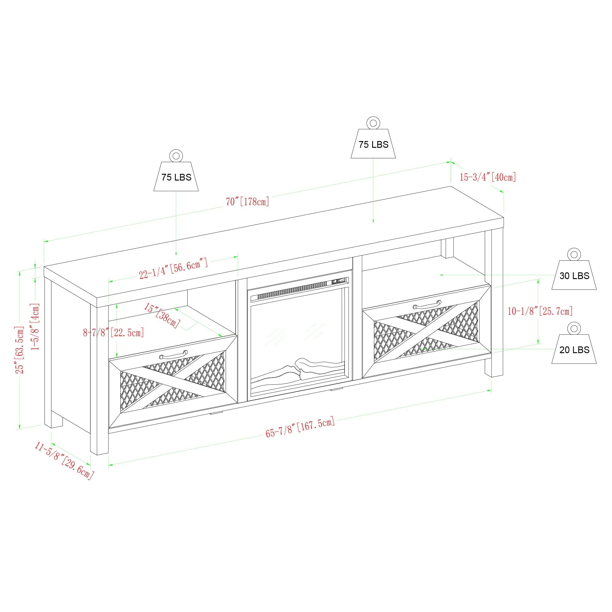 Abilene 70" Rustic Farmhouse Fireplace TV Stand
