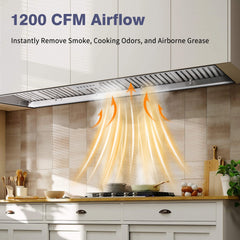 60" Range Hood Insert, 1200 CFM Stainless Steel Ducted Vent Hood Insert with Dimmable LED Lights