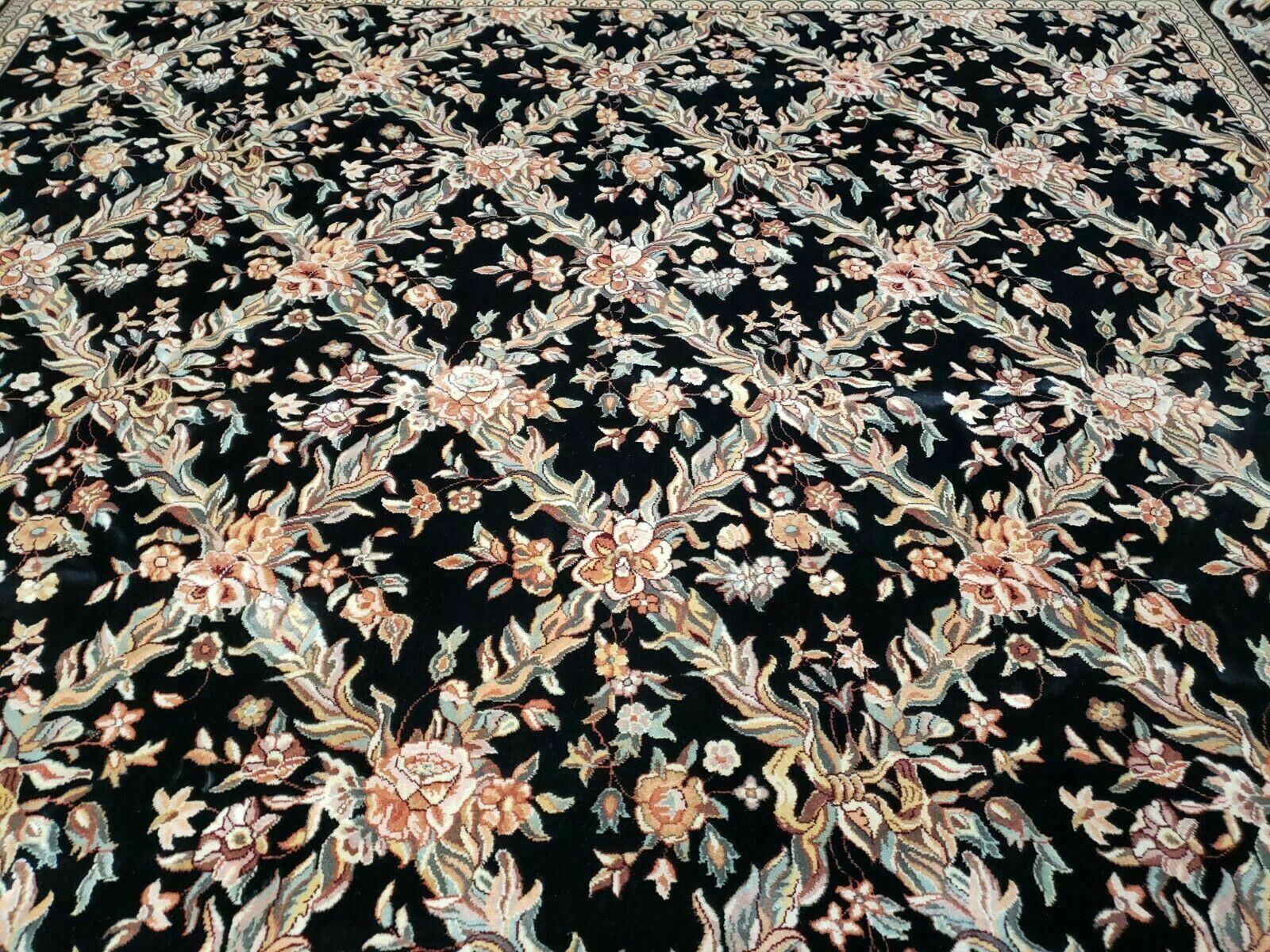 10' X 14' Handmade Fine Chinese Allover Floral Wool Rug Hand Knotted Black Nice